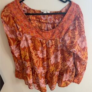 American Eagle Outfitters Floral Rust and Pink Blouse